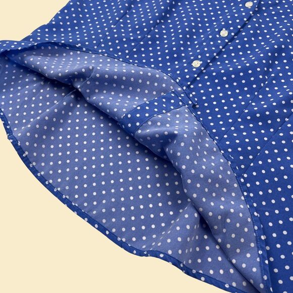 1980s polka-dot blouse by Joanna, size L blue & white vintage 80s/90s shirt - Picture 5 of 9